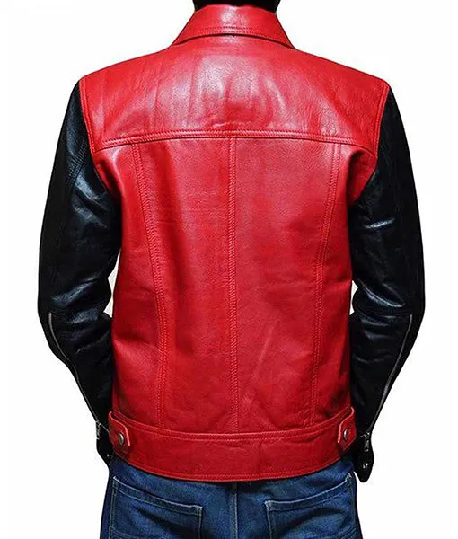 Men’s Red and Black Leather Buttoned Jacket 2022