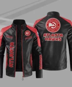 Black Red Atlanta Hawks NBA Block Leather Jacket