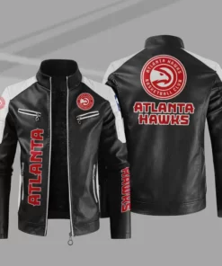 Black White Atlanta Hawks NBA Block Leather Jacket