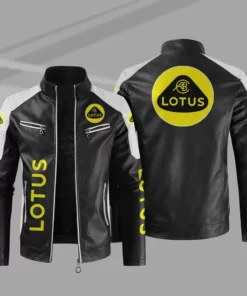 Black White Lotus Block Leather Jacket