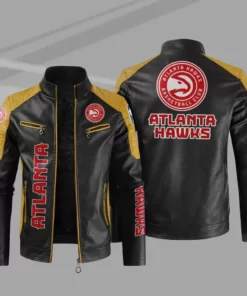 Black Yellow Atlanta Hawks NBA Block Leather Jacket