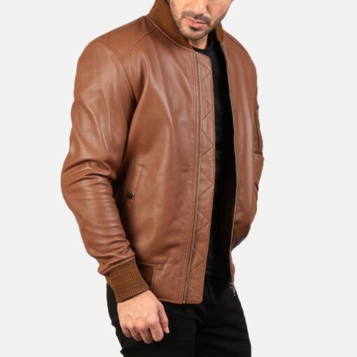 Bomia Ma-1 Brown Leather Bomber Jacket 2022