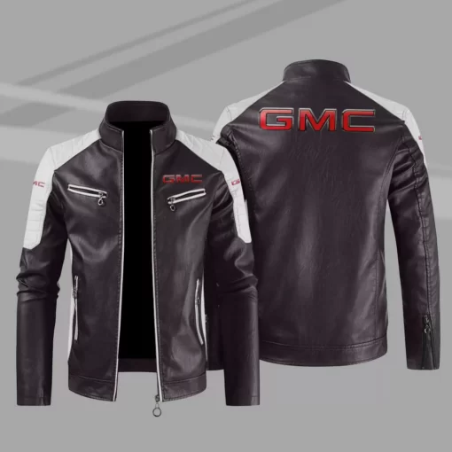 GMC Car Block Brown White Leather Jacket