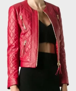 Womens Quilted Red Leather Jacket 2022