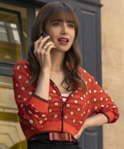 Emily In Paris Season 03 Lily Collins Red Cropped Jacket