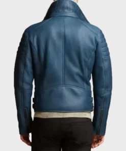Benji Shearling Fur Blue Sheepskin Leather Jacket 2022
