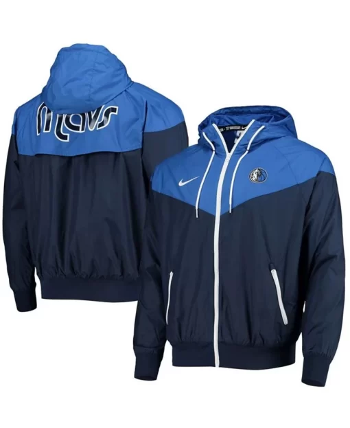 Dallas Mavericks Nike Navy Courtside Windrunner Raglan Hoodie Jacket