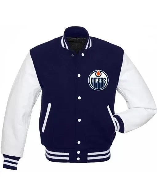 Edmonton Oilers Letterman Blue and White Jacket