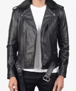 Men’s Smooth Black Color Motorcycle Leather Jacket