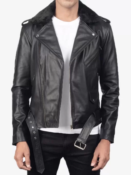 Men’s Smooth Black Color Motorcycle Leather Jacket