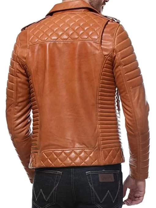 Tan Quilted And Padded Motorcycle Jacket