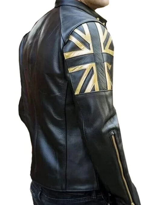 UK Flag Black Motorcycle Leather Jacket 2022