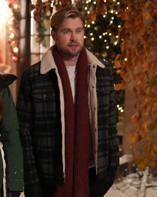 Falling-For-Christmas-2022-Chord-Overstreet-Plaid-Shearling-Jacket