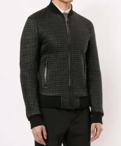 Mens Textured Bomber Leather Jacket