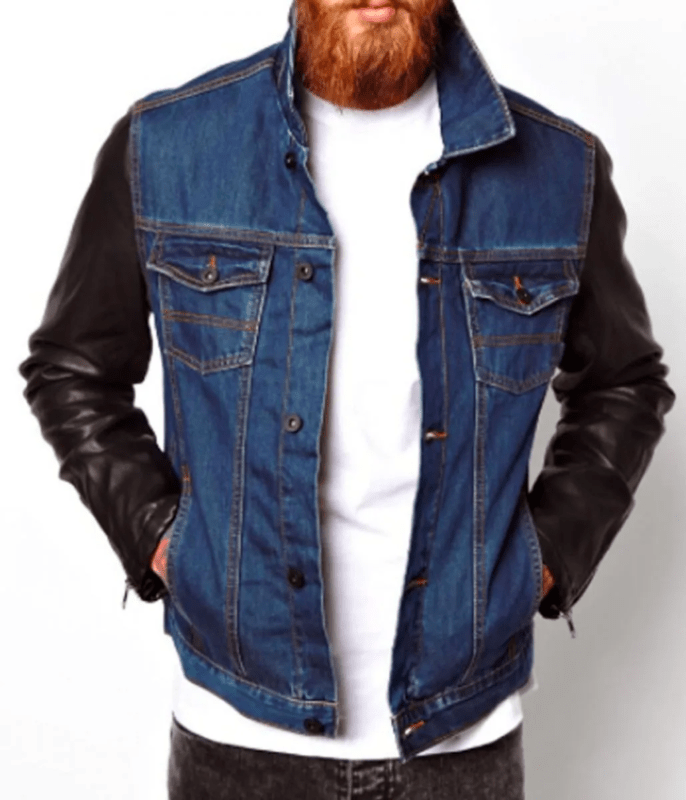 Men’s Jean Jacket With Leather Sleeves| Universal Jacket