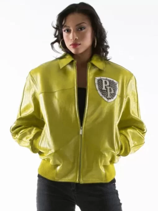 Pelle-Pelle-Womens-Encrusted-Varsity-Olive-Jacket