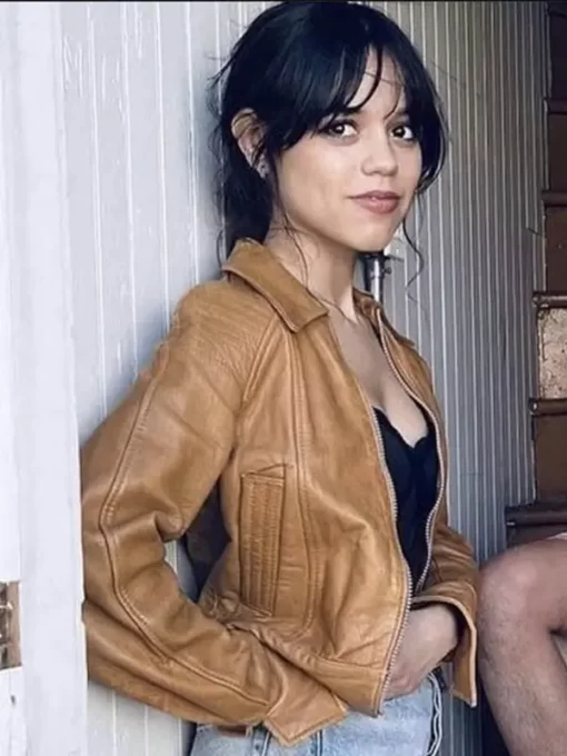 Finestkind Jenna Ortega brown Leather Jacket