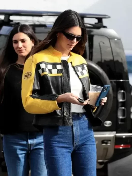 Kendall Jenner Aspen Trip Leather Jacket 2023