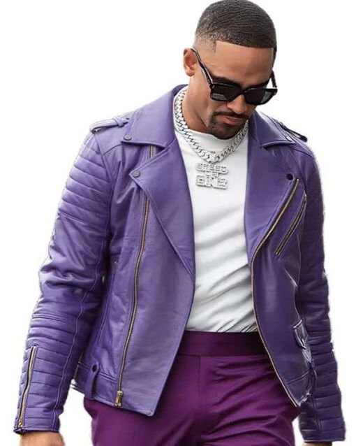 Philadelphia Eagles Jalen Hurts Purple Leather Jacket 2023