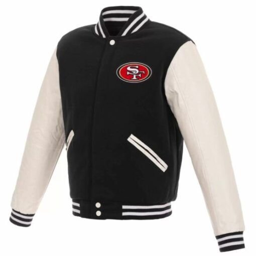 San-Francisco-49ers-Black-And-White-Varsity-Jacket-