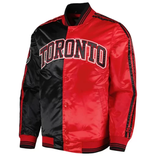 Toronto Raptors Color Block Black and Red Satin Jacket