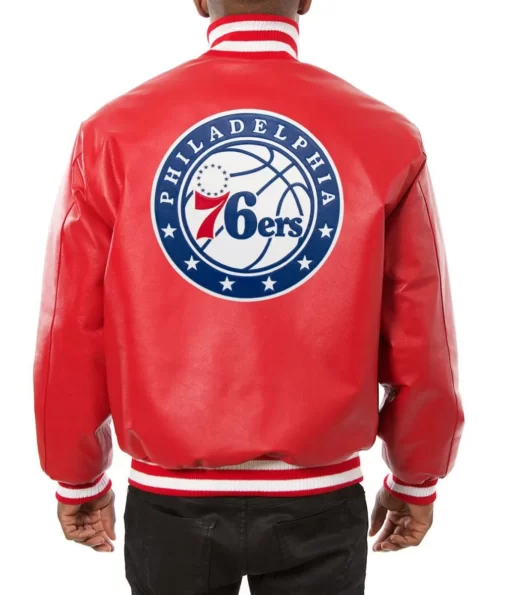 Varsity Philadelphia 76ers Red Leather Jacket 2023