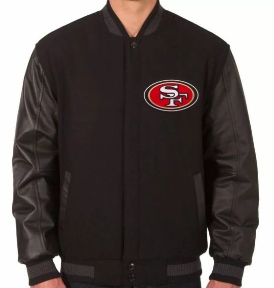 Black San Francisco 49ers Varsity Jacket | Universal Jacket