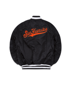 Black San Francisco Giants Alpha Industries X New Era Reversible MA-1 Bomber Jacket.