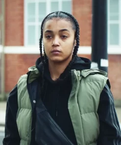 Jasmine-Jobson-Top-Boy-Jaq-Green-Puffer-Vest-510x595