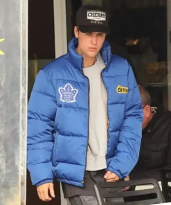 Justin-Bieber-Maple-Leafs-Drew-Blue-Puffer-Jacket