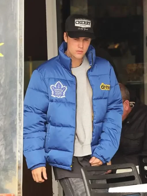 Justin-Bieber-Maple-Leafs-Drew-Blue-Puffer-Jacket
