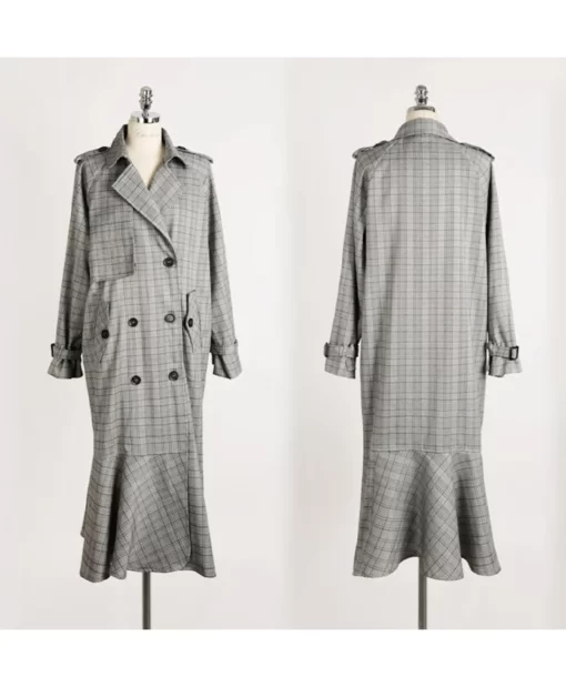 Korean-Style-Check-Vintage-Trench-Coat-Front