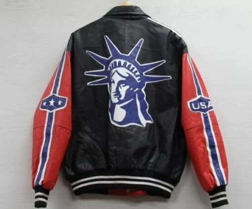 Lady-Liberty-USA-Michael-Hobon-Leather-Bomber-Jacket.