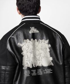 Men’s Louis Vuitton Black Leather Varsity Jacket.