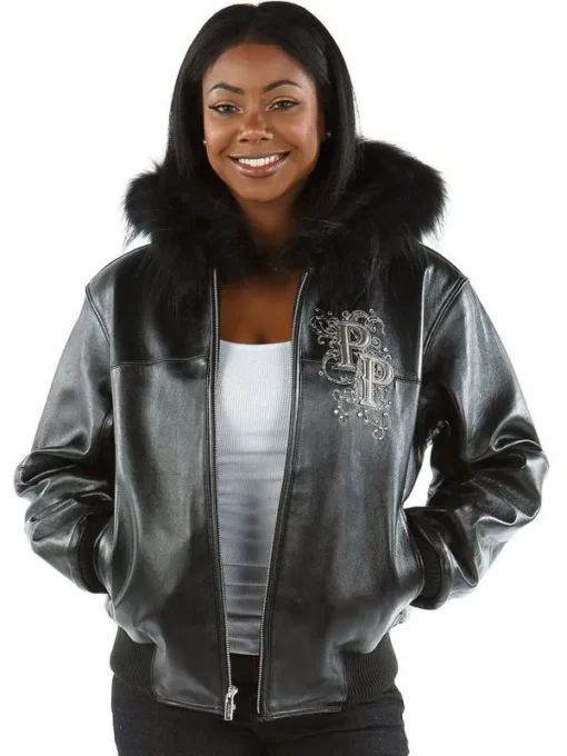 Pelle-Pelle-Womens-Black-Fur-Hooded-Leather-Jacket