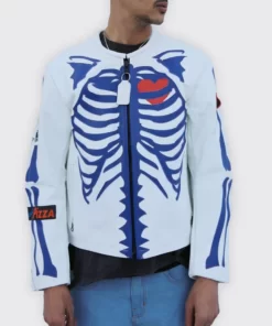 Skeleton White Leather Jacket.