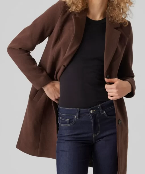 WOMEN-SPREAD-COLLAR-BROWN-COAT