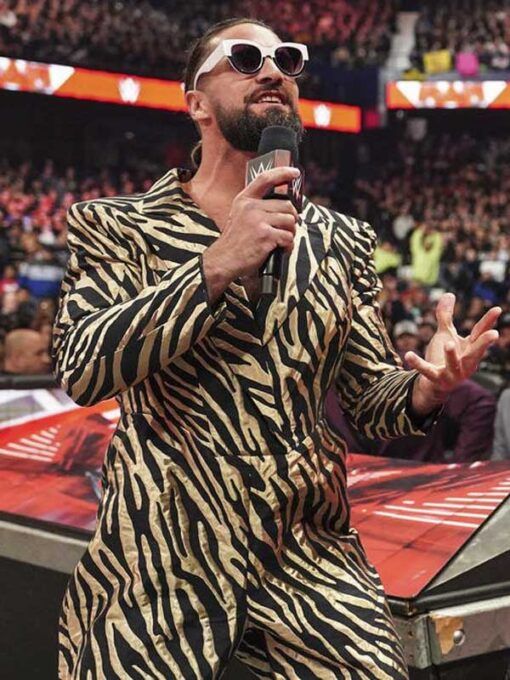 WWE-Raw-2023-Seth-Rollins-Gold-Zebra-Printed-Jumpsuit