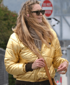 Australian Model Elle Macpherson Golden Puffer Jacket