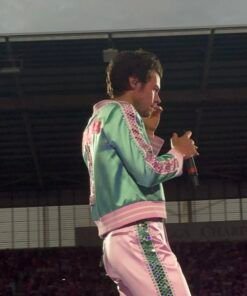 Harry Styles Love On Tour In Coventry Satin Green Varsity Jacket.