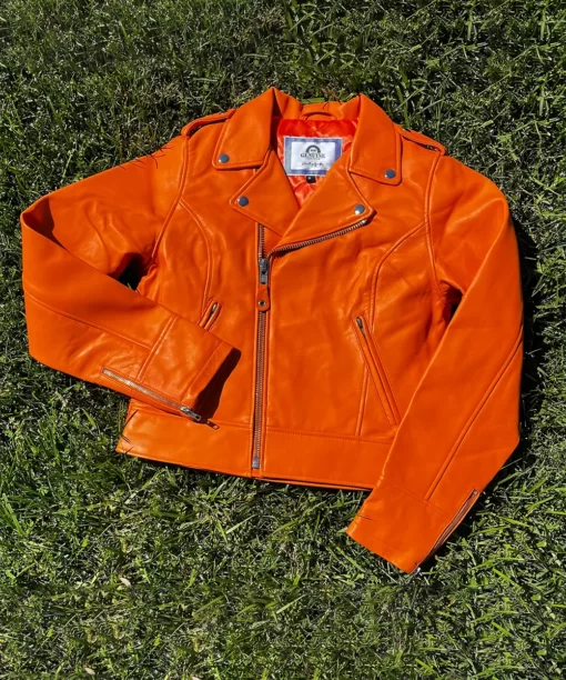 Lily Orange Leather Motor Jacket