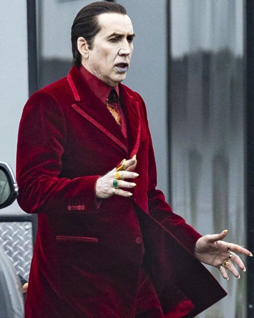 Renfield Film 2023 Nicolas Cage Maroon Velvet Coat