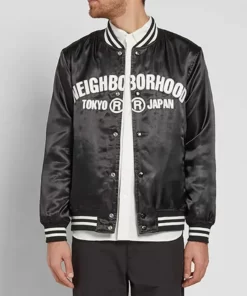 Tokyo Japan Neighborhood Bomber Black Satin Varsity Jacket