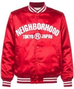 Tokyo Japan Neighborhood Bomber Red Satin Varsity Jacket
