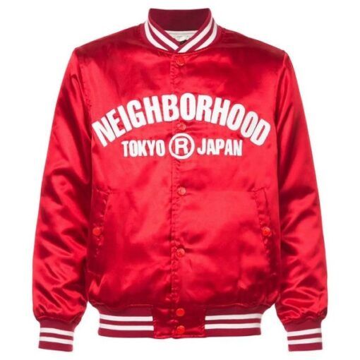 Tokyo Japan Neighborhood Bomber Red Satin Varsity Jacket