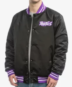 Toronto Raptors Heavyweight Black Satin Varsity Jacket