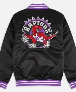 Toronto Raptors Heavyweight Black Satin Varsity Jacket.