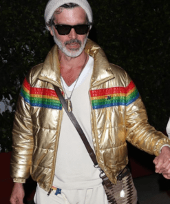 doyle bramhall rainbow stripe gold puffer jacket
