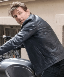 mission impossible - dead reckoning part one tom cruise black leather jacket