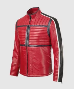 Red Leather Quilted Jacket
